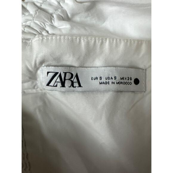 Zara Ruffle One Shoulder Poplin Asymmetric Top Smocked Back in white size small - Picture 10 of 12